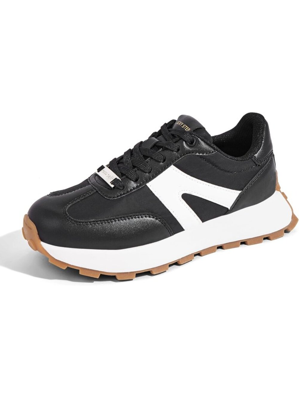 Women's Black Retro Classic Stylish Lace Up Tennis Running Walking Sneakers